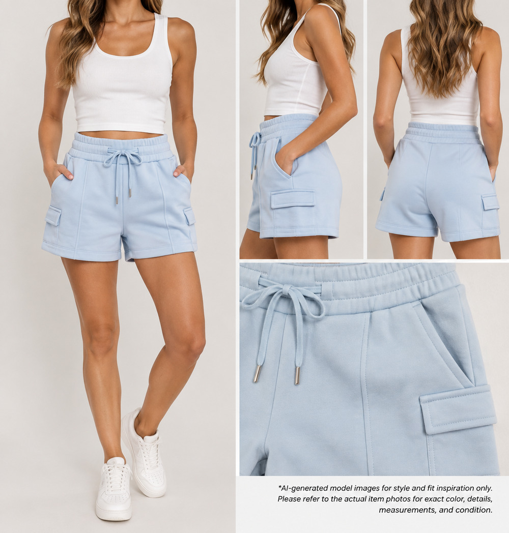 NWT CALIA Sandwash Scuba Cargo Shorts XS Pale Blue High Rise 5" Inseam